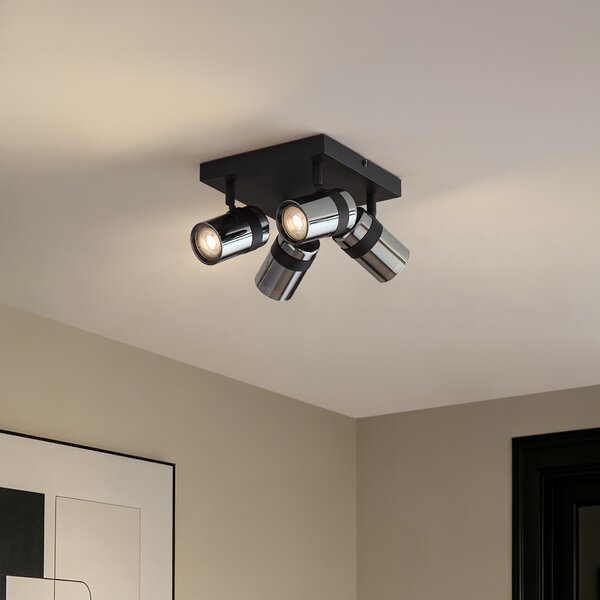 Faretto da soffitto nero con vetro fumé 4 luci ruotabile e inclinabile - Gianni
