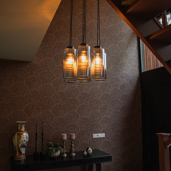 Lampadario Art Déco nero con vetro fumé a 7 luci - Laura
