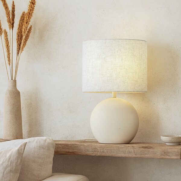 Lampada da tavolo Japandi beige con paralume in lino - Timo