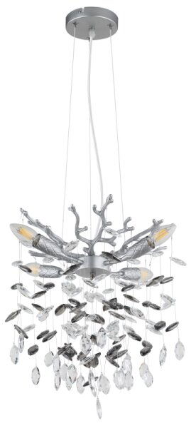 Globo 64138HS - Lampadario sospeso a cavo QUEENA 4xE14/40W/230V, finitura argento