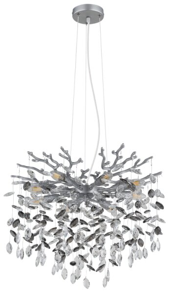 Globo 64138H1S - Lampadario sospeso QUEENA con cavo, 8x E14/40W/230V, finitura argento