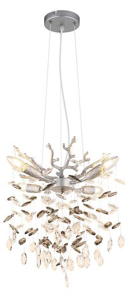 Globo 64138HS - Lampadario sospeso a cavo QUEENA 4xE14/40W/230V, finitura argento