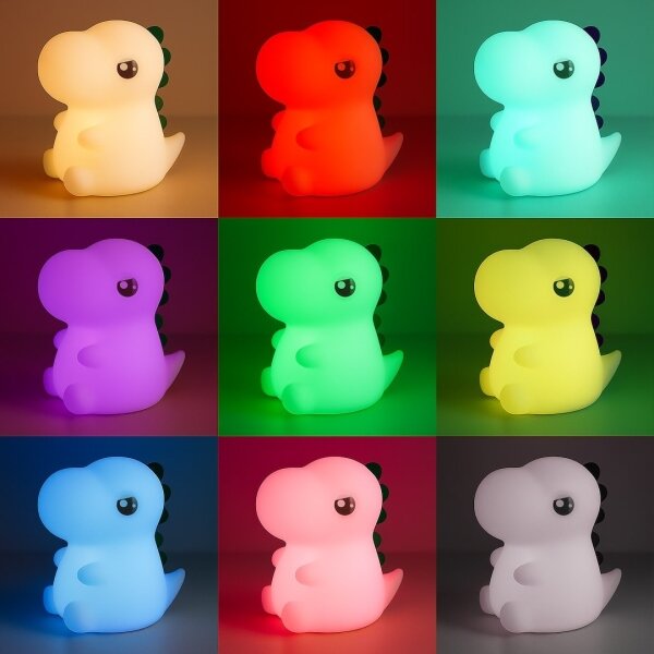 Lampada da notte ricaricabile per bambini DINO LED RGBW dimmerabile, 1W/5V, 1200 mAh