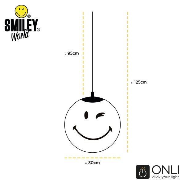 ONLI - Lampada a sospensione per bambini SMILEY su cavo 1xE27/15W/230V bianco