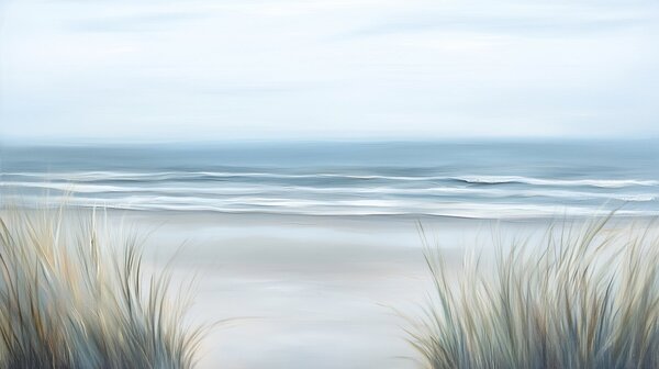 Carta da parati Spiaggia con erba e onde, Carta da parati Natura, Carta da parati popolare, w02869 - Tapeko.it