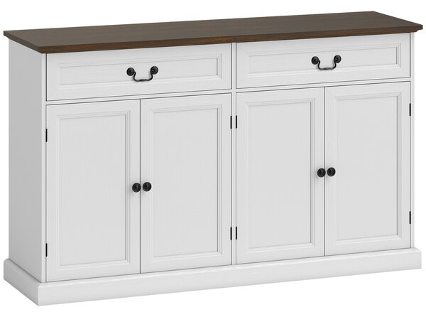 HOMCOM Buffet da Cucina con 4 ante e 2 cassetti silenziosi, Mobile da salotto con ripiani regolabili, 140x40x85 cm, Bianco e marrone | Aosom Italy