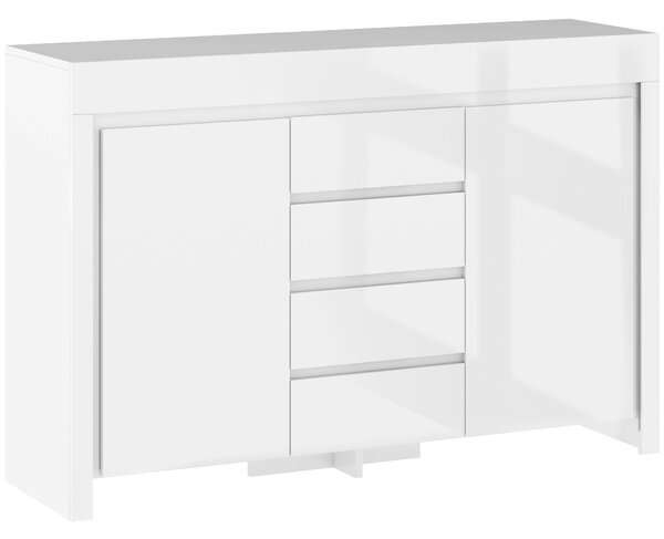 HOMCOM Buffet da cucina con illuminazione LED e 4 cassetti, Ante con chiusura ammortizzata, 120x34x80 cm, bianco lucido | Aosom Italy