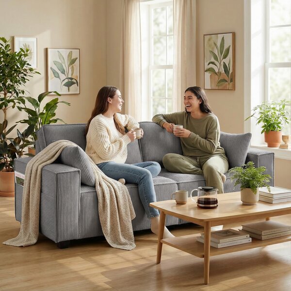 HOMCOM Divano Moderno 3 posti con braccioli larghi e 2 cuscini, 218x79x91 cm, Grigio Chiaro | Aosom Italy