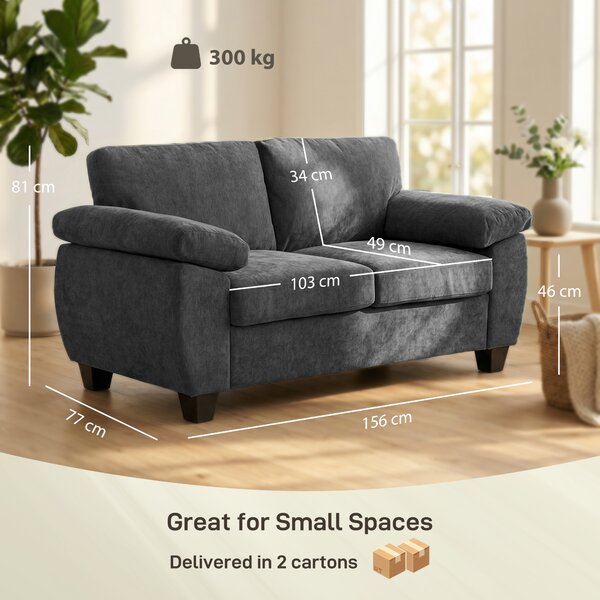 HOMCOM Divano 2 posti con imbottitura spessa e braccioli, portata 300 kg, 156x77x81 cm, Grigio scuro | Aosom Italy