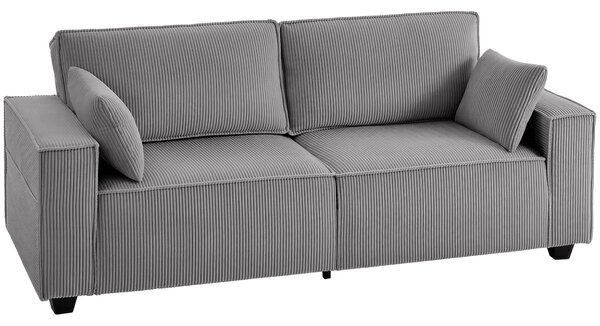 HOMCOM Divano Moderno 3 posti con braccioli larghi e 2 cuscini, 218x79x91 cm, Grigio Chiaro | Aosom Italy