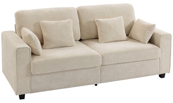 HOMCOM Divano Moderno 3 posti con braccioli larghi e 4 cuscini, rivestimento in velluto Raindrop e seduta profonda, 211,5x85x90 cm, beige | Aosom Italy