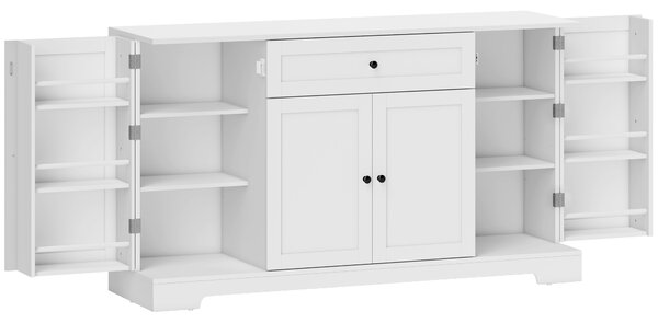 HOMCOM Buffet da cucina con cassetto e 4 ante a chiusura soft, Mobile contenitore con porta-rack e ripiani regolabili, 140x40x80 cm, Bianco | Aosom Italy