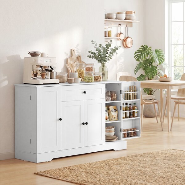 HOMCOM Buffet da cucina con cassetto e 4 ante a chiusura soft, Mobile contenitore con porta-rack e ripiani regolabili, 140x40x80 cm, Bianco | Aosom Italy