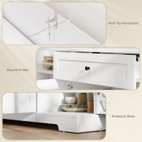 HOMCOM Buffet da cucina con cassetto e 4 ante a chiusura soft, Mobile contenitore con porta-rack e ripiani regolabili, 140x40x80 cm, Bianco | Aosom Italy
