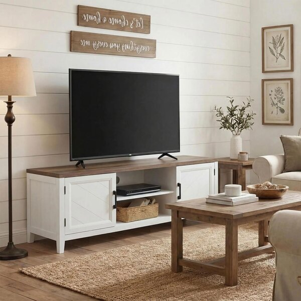 HOMCOM Mobile TV con 2 ante e 2 scomparti aperti fino a 106,7 cm, 140x35x51 cm, bianco e marrone | Aosom Italy