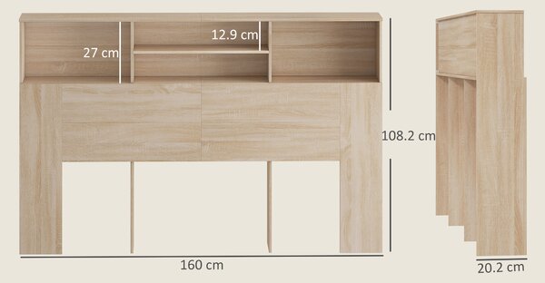 HOMCOM Testiera autoportante con ripiani, accessorio letto e 4 scomparti aperti, 160x20,2x108,2 cm, legno naturale | Aosom Italy