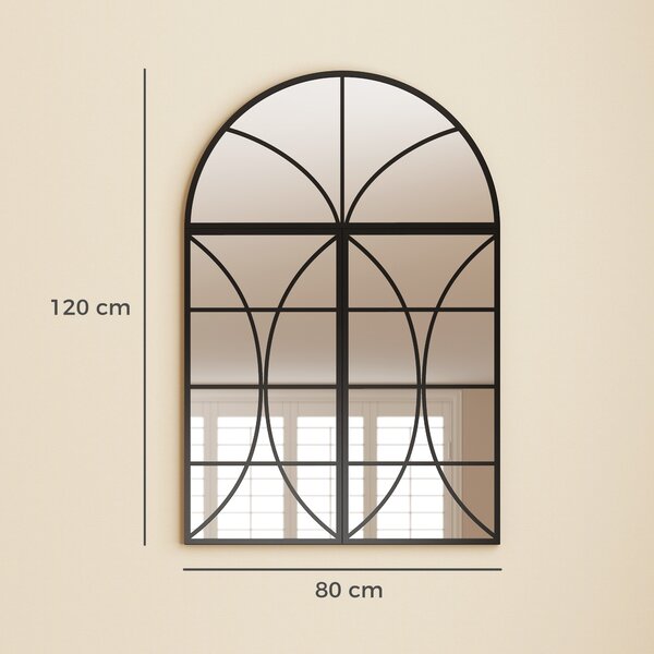 HOMCOM Specchio ad arco da parete, tipo vetrata a forma di finestra e vetro temperato e metallo, 80x120 cm, Nero | Aosom Italy