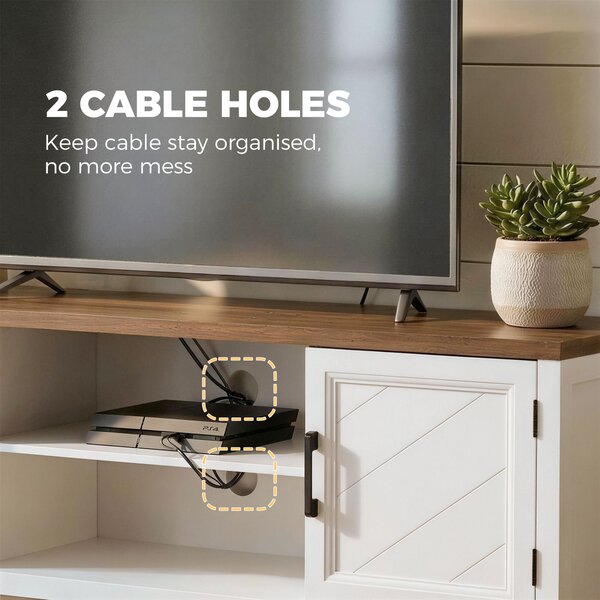 HOMCOM Mobile TV con 2 ante e 2 scomparti aperti fino a 106,7 cm, 140x35x51 cm, bianco e marrone | Aosom Italy