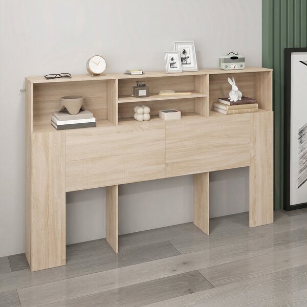 HOMCOM Testiera autoportante con ripiani, accessorio letto e 4 scomparti aperti, 160x20,2x108,2 cm, legno naturale | Aosom Italy