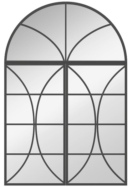 HOMCOM Specchio ad arco da parete, tipo vetrata a forma di finestra e vetro temperato e metallo, 80x120 cm, Nero | Aosom Italy