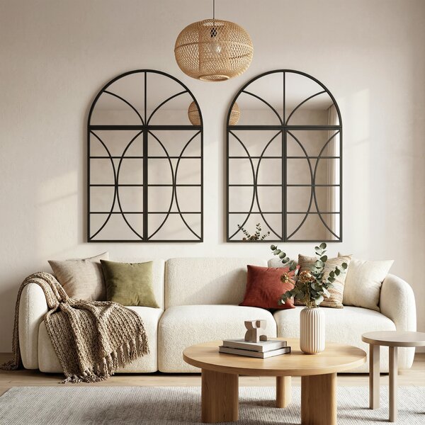 HOMCOM Specchio ad arco da parete, tipo vetrata a forma di finestra e vetro temperato e metallo, 80x120 cm, Nero | Aosom Italy