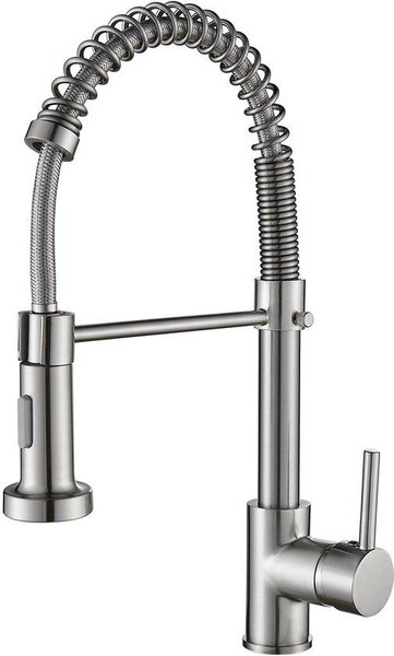 Rubinetto per lavabo in nichel con doccetta estraibile, 2 modalità di getto, leva singola, bocca alta