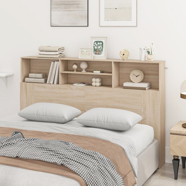 HOMCOM Testiera autoportante con ripiani, accessorio letto e 4 scomparti aperti, 160x20,2x108,2 cm, legno naturale | Aosom Italy