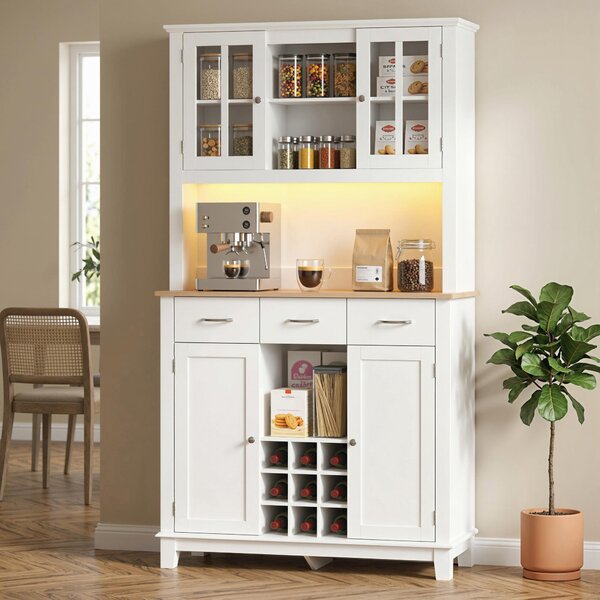 HOMCOM Dispensa da Cucina con Illuminazione LED e Controllo via APP, Portabottiglie e Ante in Vetro Bianco, 100x39.5x180 cm, Bianco | Aosom Italy