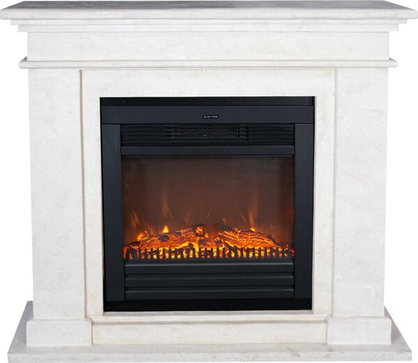 Caminetto elettrico Xaralyn - Kos ELU-SWP - pietra naturale lucidata bianca - riscaldamento 1400 watt - con telecomando - caminetto da incasso incluso - caminetto decorativo