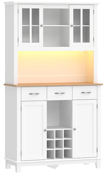 HOMCOM Dispensa da Cucina con Illuminazione LED e Controllo via APP, Portabottiglie e Ante in Vetro Bianco, 100x39.5x180 cm, Bianco | Aosom Italy