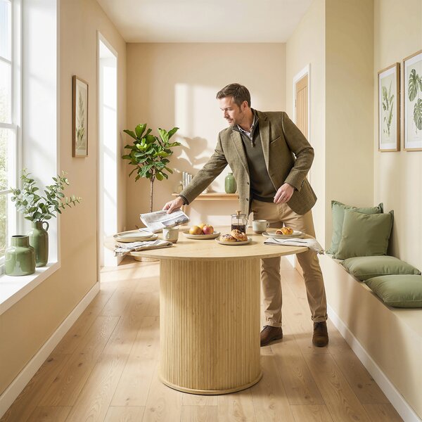 HOMCOM Tavolo rotondo da cucina per 5 persone, base cilindrica cannelata, 120x120x75 cm, Legno naturale | Aosom Italy