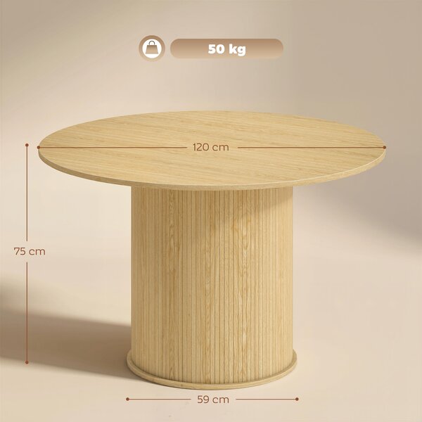 HOMCOM Tavolo rotondo da cucina per 5 persone, base cilindrica cannelata, 120x120x75 cm, Legno naturale | Aosom Italy