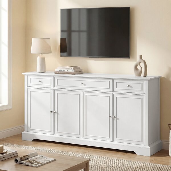 HOMCOM Buffet da cucina con 3 cassetti, 4 ante a chiusura ammortizzata e ripiani regolabili, 136x38x80 cm, bianco | Aosom Italy