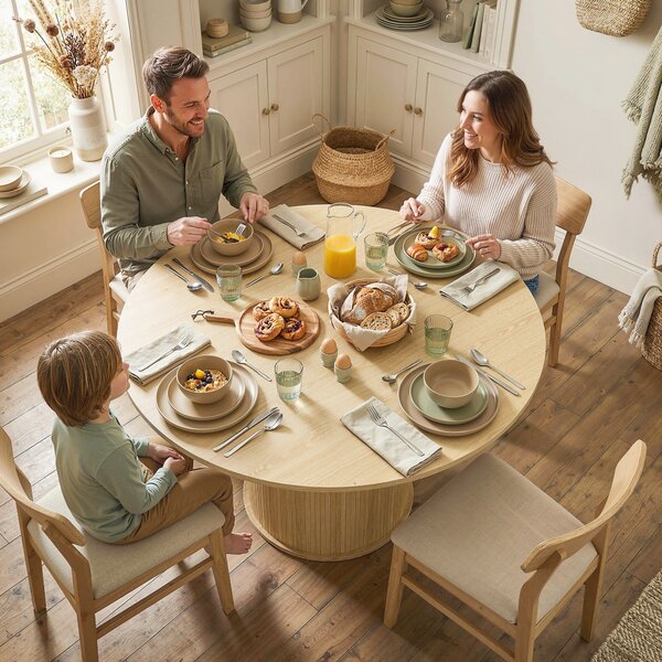 HOMCOM Tavolo rotondo da cucina per 5 persone, base cilindrica cannelata, 120x120x75 cm, Legno naturale | Aosom Italy