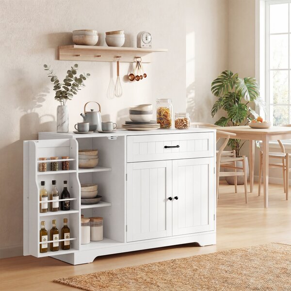 HOMCOM Credenza cucina con cassetto e ripiani regolabili, 3 ante a chiusura ammortizzata e porta-rack, 110x40x80 cm, Bianco | Aosom Italy