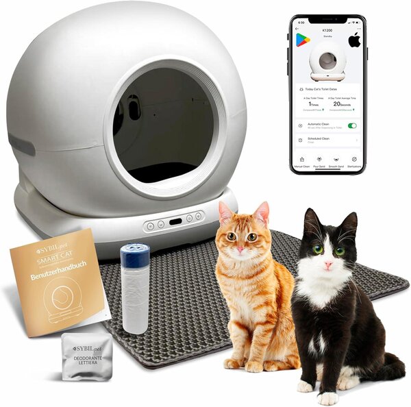Lettaia autopulente SYBILPET – Lettiera automatica per gatti con controllo tramite app, sistema anti-odore e capacità di 72 litri