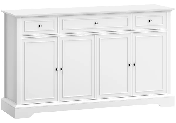 HOMCOM Buffet da cucina con 3 cassetti, 4 ante a chiusura ammortizzata e ripiani regolabili, 136x38x80 cm, bianco | Aosom Italy