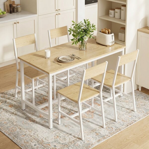HOMCOM Set di 2 Sedie da Pranzo con Schienale Inclinato e Struttura Metallica, 36x47x88.3 cm, Legno naturale | Aosom Italy
