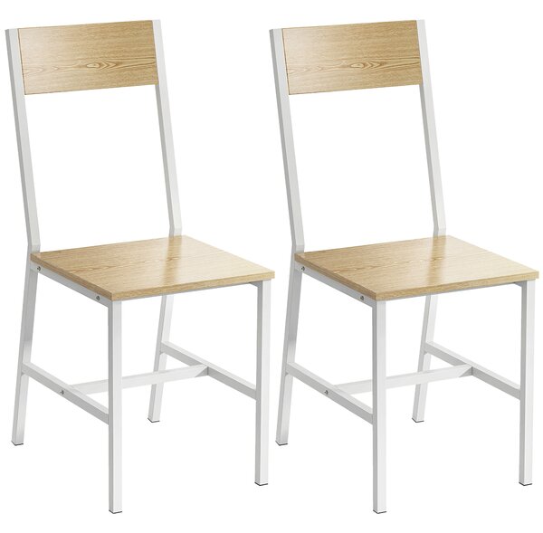 HOMCOM Set di 2 Sedie da Pranzo con Schienale Inclinato e Struttura Metallica, 36x47x88.3 cm, Legno naturale | Aosom Italy