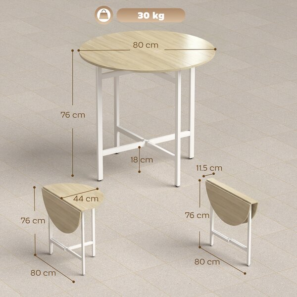 HOMCOM Tavolo pieghevole da pranzo con struttura in acciaio per 2-4 persone, 80x80x76 cm, Legno naturale | Aosom Italy