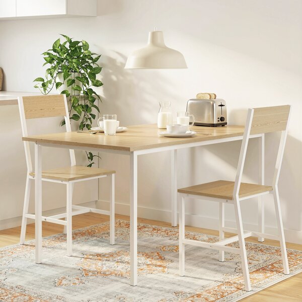 HOMCOM Set di 2 Sedie da Pranzo con Schienale Inclinato e Struttura Metallica, 36x47x88.3 cm, Legno naturale | Aosom Italy