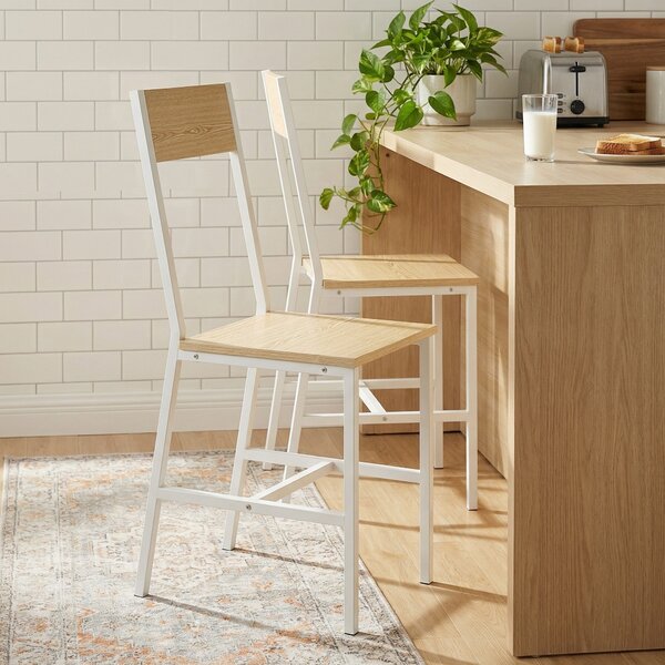 HOMCOM Set di 2 Sedie da Pranzo con Schienale Inclinato e Struttura Metallica, 36x47x88.3 cm, Legno naturale | Aosom Italy