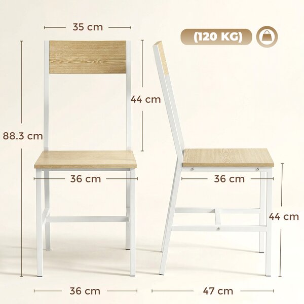HOMCOM Set di 2 Sedie da Pranzo con Schienale Inclinato e Struttura Metallica, 36x47x88.3 cm, Legno naturale | Aosom Italy