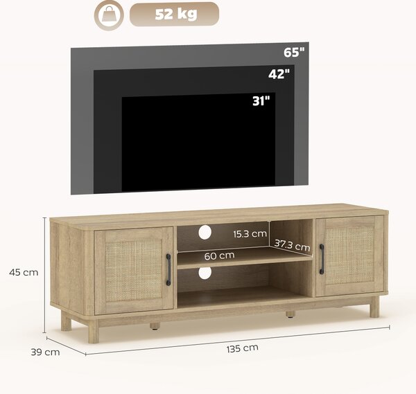 HOMCOM Mobile per televisori con 2 ante in rattan e 2 scomparti aperti, 135x39x45 cm, rovere | Aosom Italy
