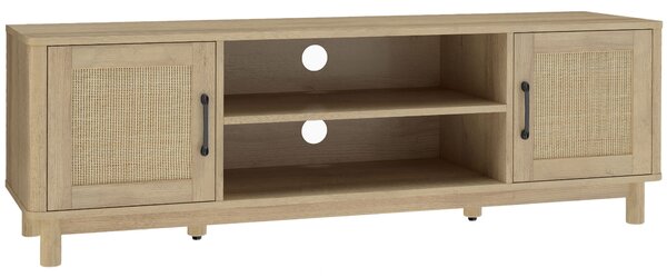 HOMCOM Mobile per televisori con 2 ante in rattan e 2 scomparti aperti, 135x39x45 cm, rovere | Aosom Italy
