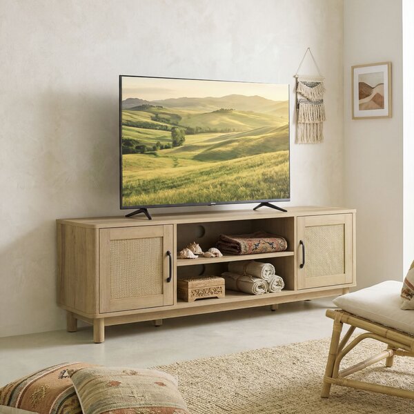 HOMCOM Mobile per televisori con 2 ante in rattan e 2 scomparti aperti, 135x39x45 cm, rovere | Aosom Italy
