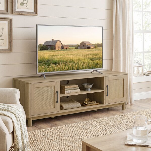 HOMCOM Mobile per televisori con 2 ante in rattan e 2 scomparti aperti, 135x39x45 cm, rovere | Aosom Italy