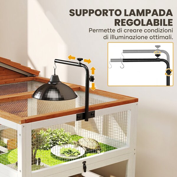 PawHut Casa per Tartarughe in Legno di Abete con Portalampada Regolabile, Rampe, Finestre, Vassoio, Arancione | Aosom Italy