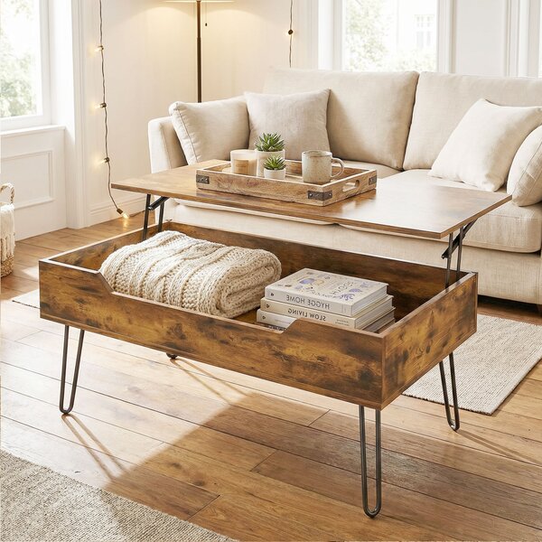 HOMCOM Tavolino Rettangolare con Ampio Scomparto, Altezza Regolabile in Legno, 95x50x40 cm, Marrone Rustico | Aosom Italy
