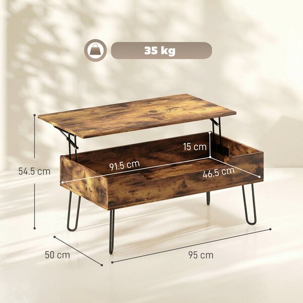 HOMCOM Tavolino Rettangolare con Ampio Scomparto, Altezza Regolabile in Legno, 95x50x40 cm, Marrone Rustico | Aosom Italy